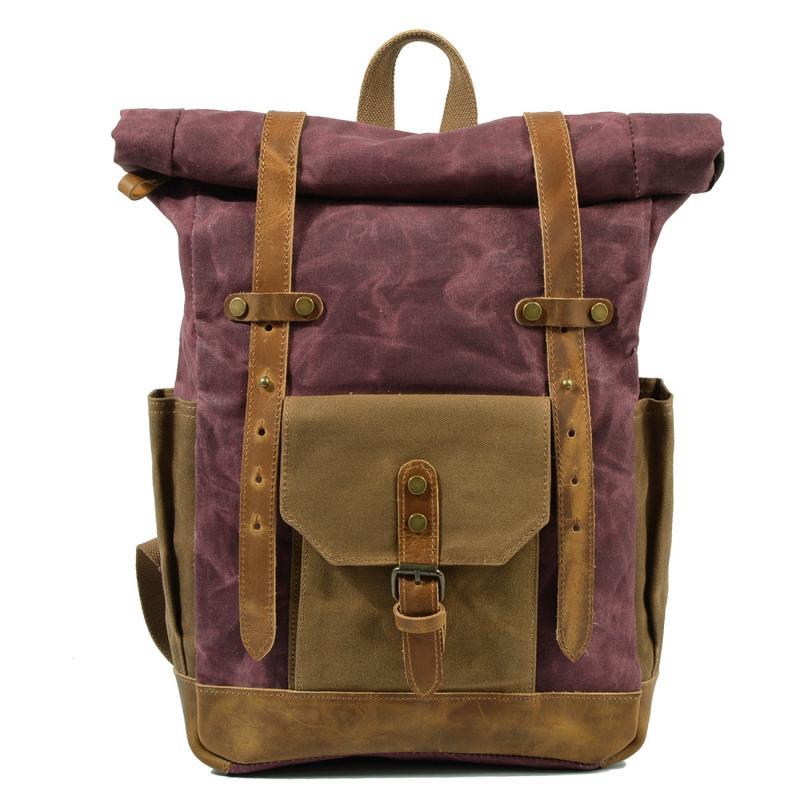 Men's Vintage Contrast Waterproof Canvas Multi-Pocket Backpack