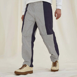 Herren Retro Casual Stitching Karierte Gestreifte Hose