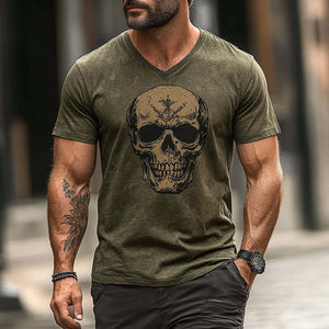 Herren-T-Shirt mit Vintage-Print und Totenkopf-Motiv, kurzärmelig
