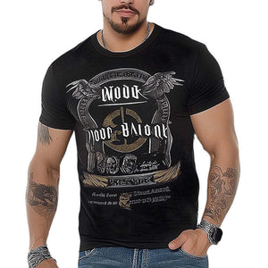Schwarzes, kurzärmliges Slim Fit-T-Shirt mit Vintage-Print für Herren