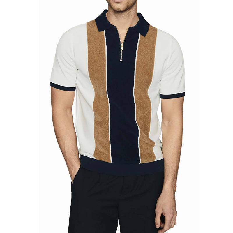 Kurzarm-T-Shirt mit Polokragen und Colorblock-Print für Herren