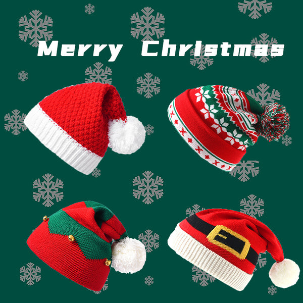 CHRISTMAS DECORATION PLUSH HAT GIFT SANTA CLAUS RED KNITTED WOOLEN HAT