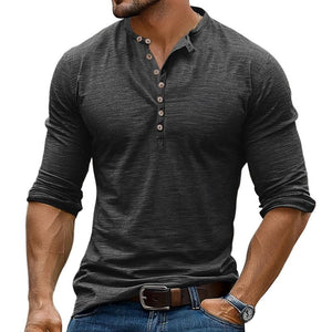 Men's Casual Multi-Button Henley Collar Long Sleeve T-Shirt