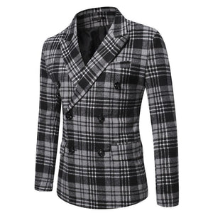 Men's Autumn And Winter Lapel Thickened Plaid Blazer