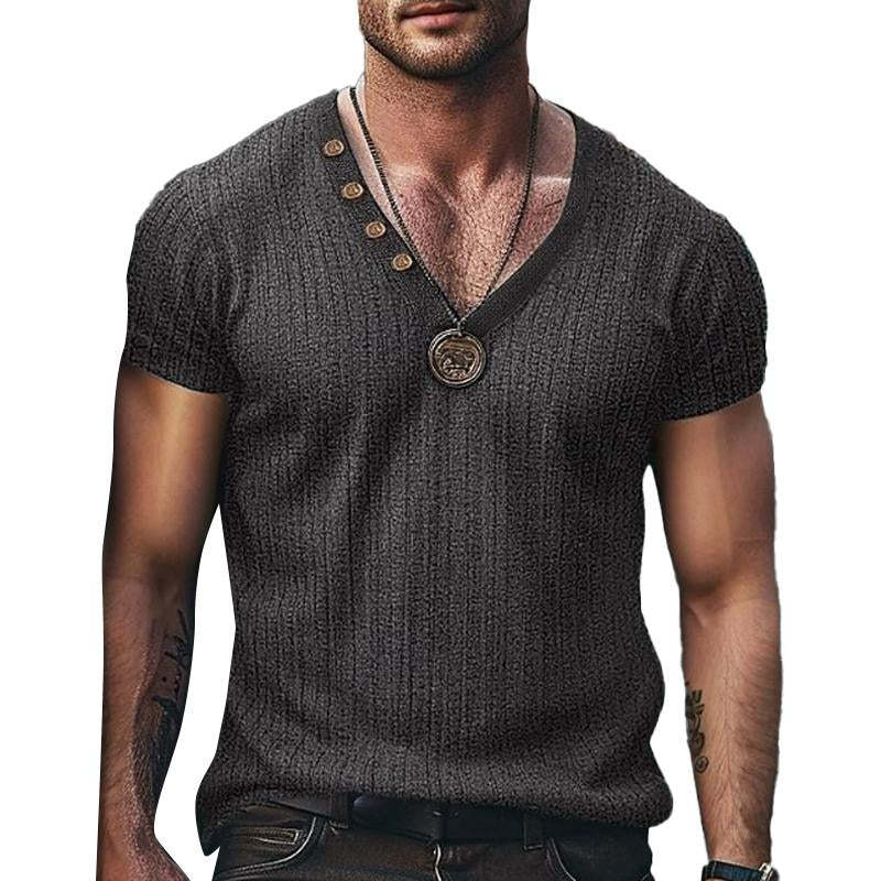 Men's Casual Solid Color Pit Article Fabrics V-Neck Short Sleeve T-Shirt