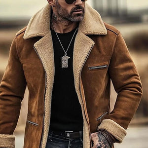 Men's Fleece Suede Lapel Suede Single Breasted Multi-pocket Coat
