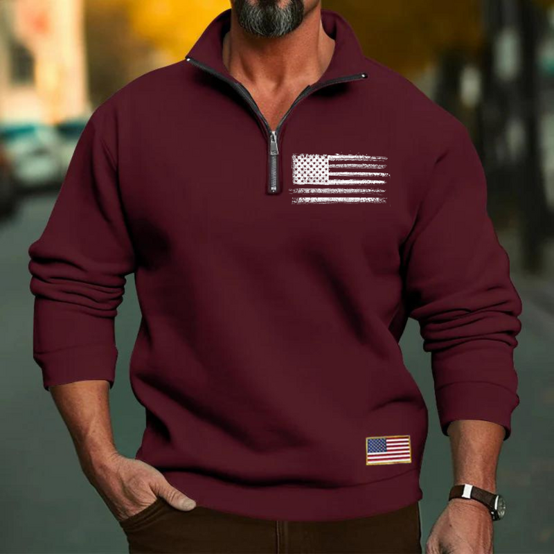 USA FLAG MEN'S CASUAL SPORTS COLLAR LOOSE ZIPPER SWEATERSHIRT