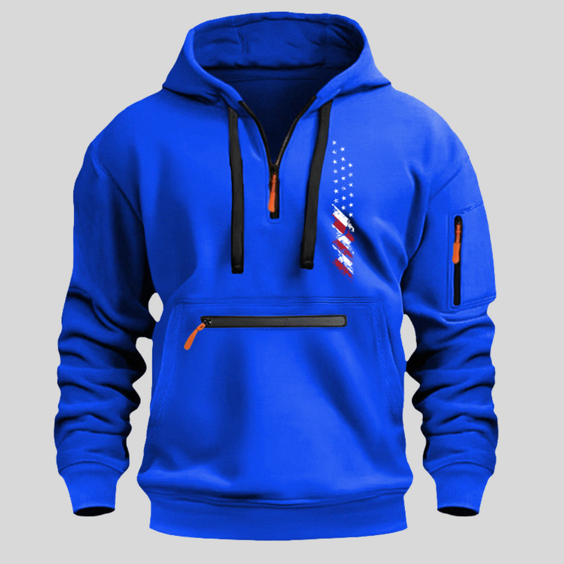 USA FLAG CASUAL SPORTS MULTI ZIPPER ARM POCKET MEN'S SWEATSHIRT HOODIE