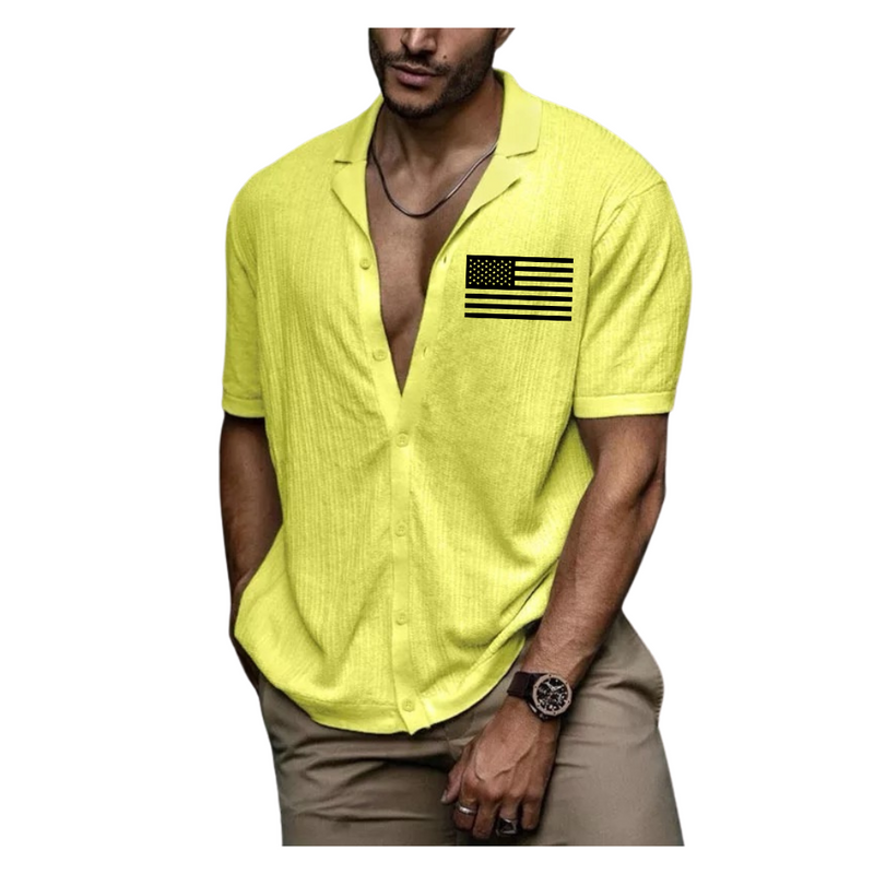 USA FLAG MEN'S SOLID COLOR SOFT FABRIC CASUAL SHIRT