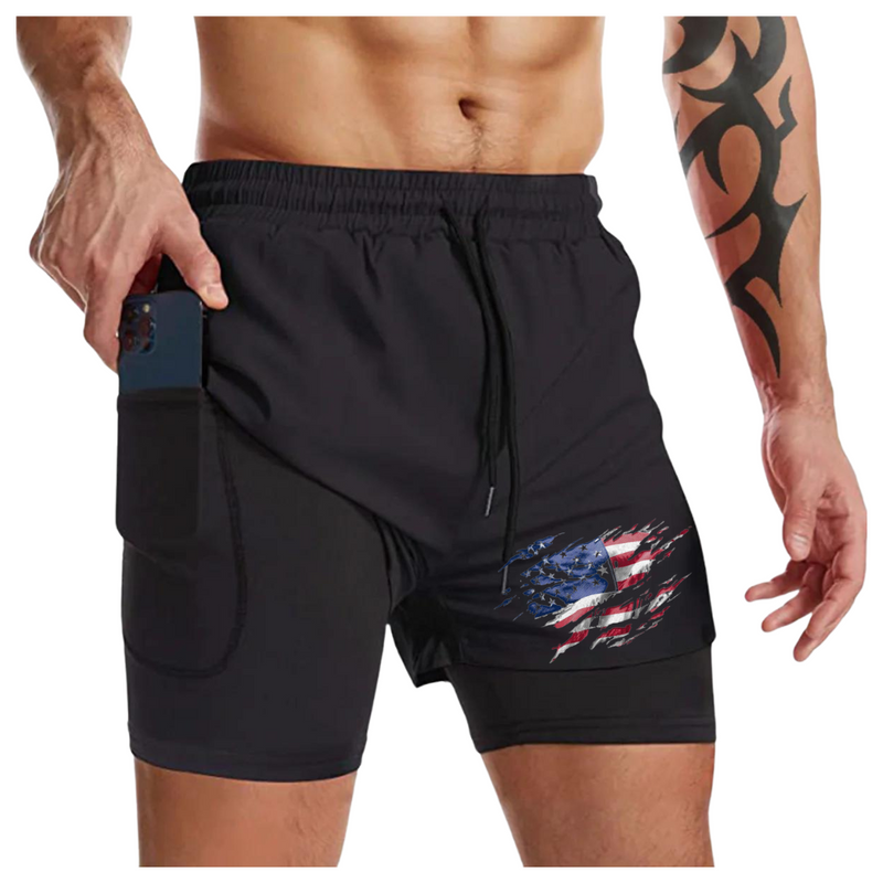 FLY USA FLAG QUICKDRY POCKET 2 IN 1 7'' INSEAM RUNNING SHORTS