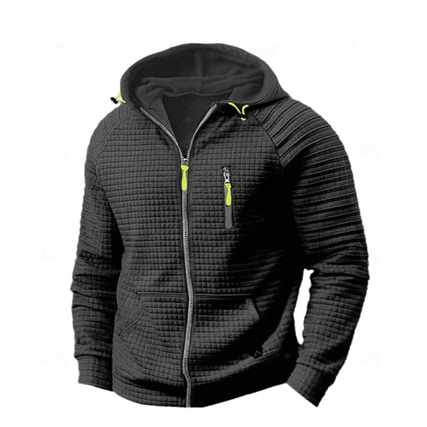 MEN'S CASUAL PULLOVER JACQUARD HOODIE CHECKERED COTTON FABRIC HOODED