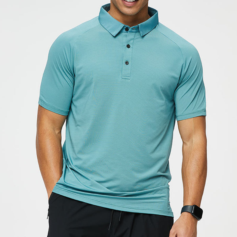 Men's Spliced Polyester Lapel Quick-Dry Polo