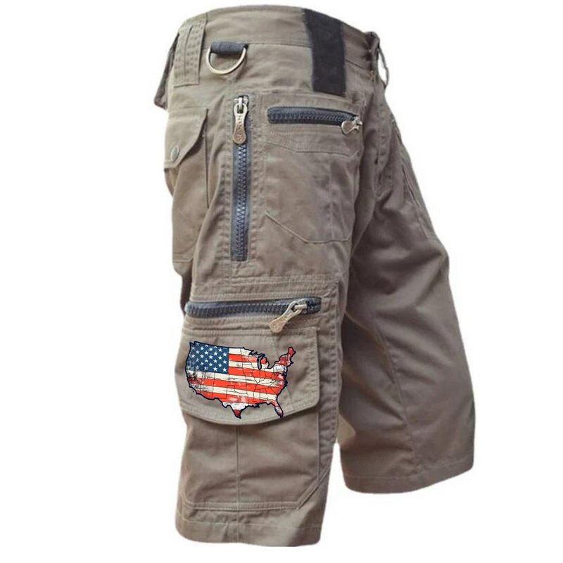 USA FLAG Men's Cotton Straight Leg Cropped Cargo Shorts