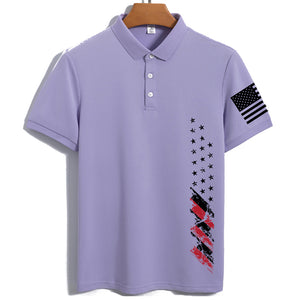 Schnelltrocknendes Poloshirt für Herren mit USA-Flaggen-Print für den Außenbereich, Sonnenschutz (LSF 40+)