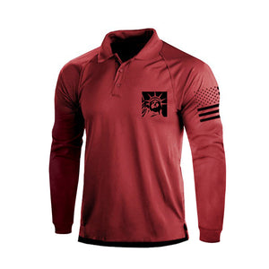 Langarm-Poloshirt mit 1/4-Knopf-Raglan-Motiv und Freiheitsstatue