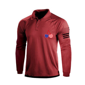 Kirsche USA Flagge 1/4 Knopf Raglan Langarm Poloshirt