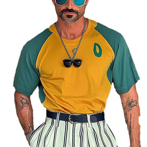 Men's Sports Contrast Color Round Neck Short Sleeve T-Shirt