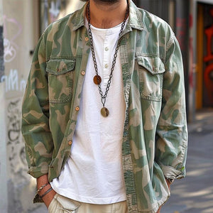 Men's Camouflage Lapel Breast Pocket Cargo Shirt Jacket