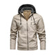 Herren Vintage Kapuzenfleece Warm Reißverschluss Slim Fit Lederjacke