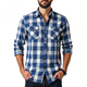 Men's Casual Cotton Plaid Lapel Chest Pocket Slim Fit Long Sleeve Shirt