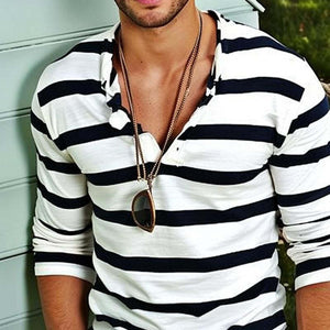 Lässiges, gestreiftes Langarm-T-Shirt mit Henley-Kragen für Herren