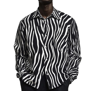 Men's Zebra Print Cotton And Linen Long-Sleeved Shirt