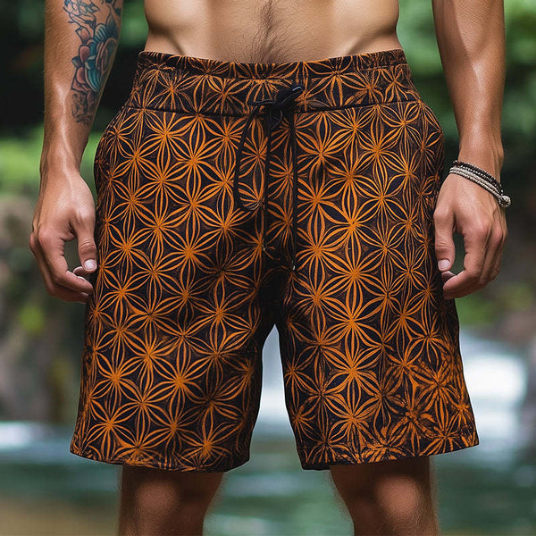Lässige Vintage-Shorts mit Blumen-des-Lebens-Print für Herren