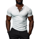 Men's Casual Cotton Elastic Rib Henley Collar Slim Fit Short Sleeve T-Shirt