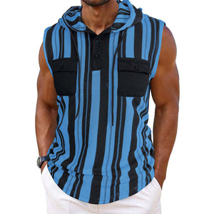 Men's Casual Striped Sleeveless Hooded Tank Top