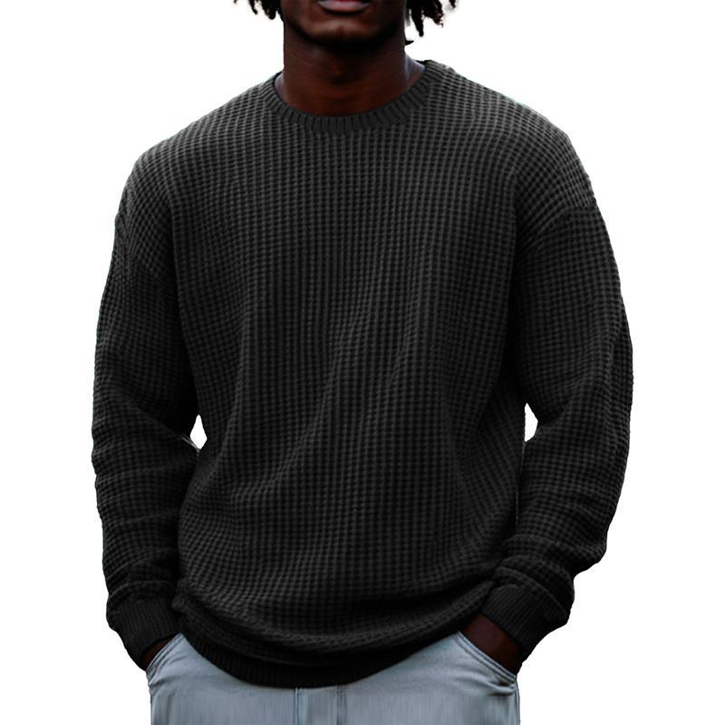 Einfarbiges, langärmliges Sweatshirt mit Waffelmuster und Rundhalsausschnitt für Herren
