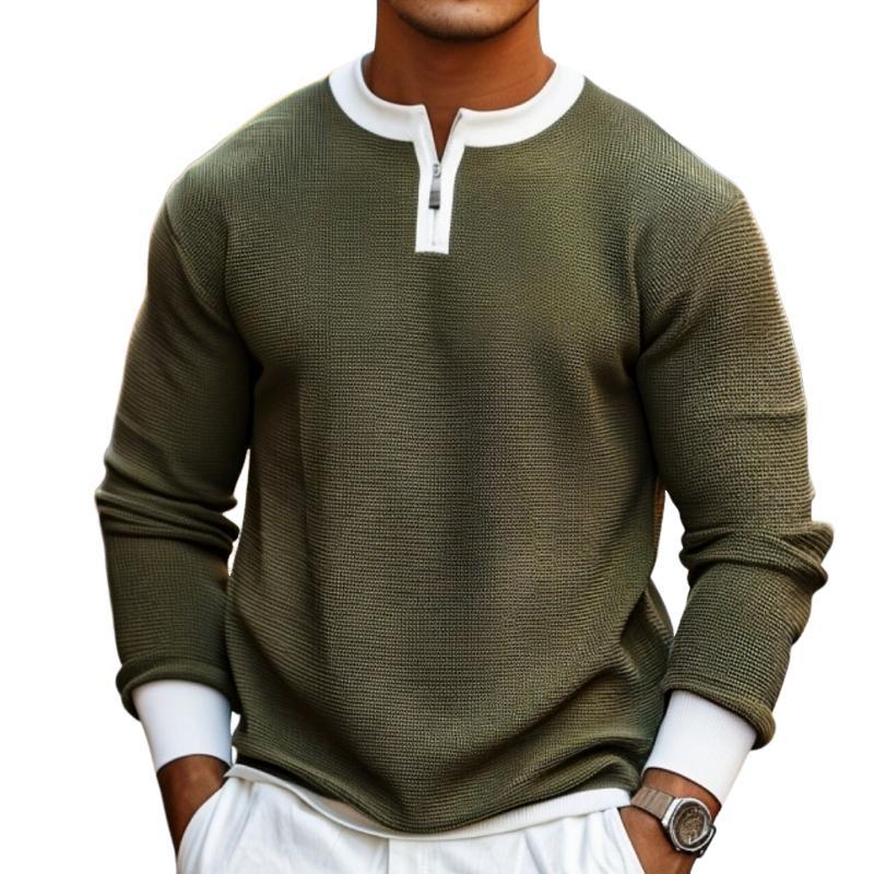 Lässiger Herrenpullover mit Colorblock-Reißverschluss und Rundhalsausschnitt
