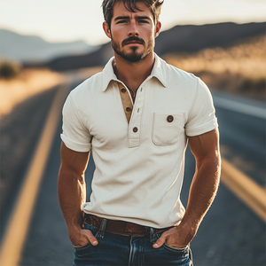 Herren Frühlingsmode Lässiges Slim Wildleder Splicing Kurzarm Poloshirt