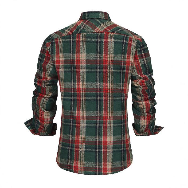 Men's Retro Casual Christmas Plaid Lapel Long Sleeve Shirt