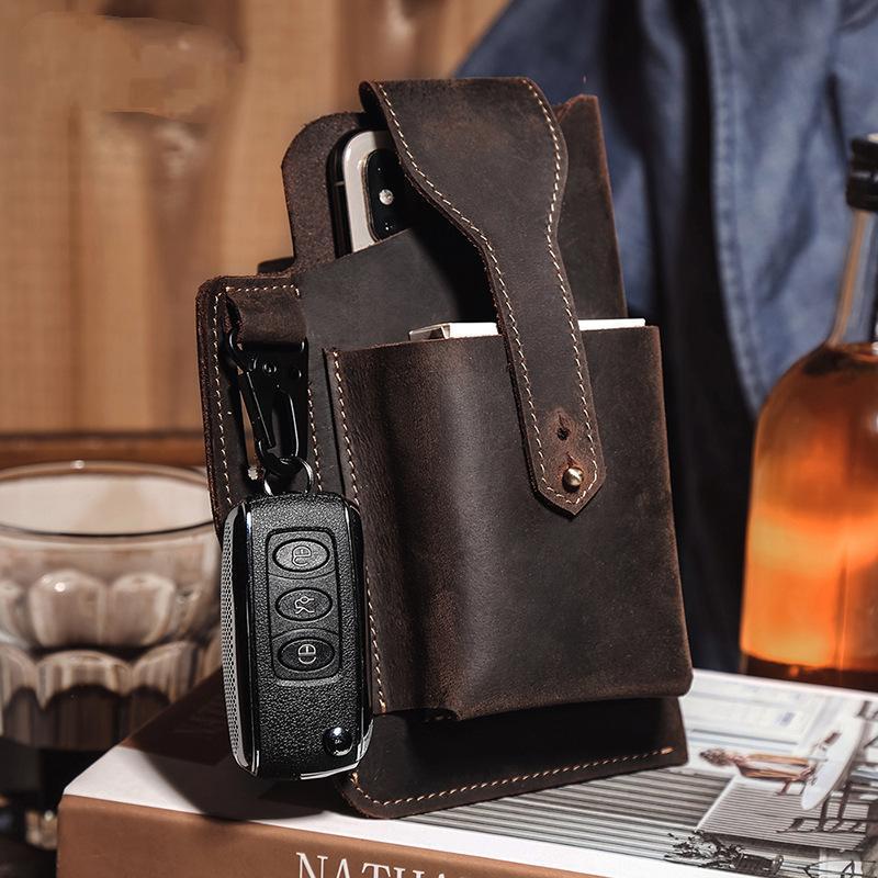 Men's Retro Casual Cell Phone Leather Waist Bag