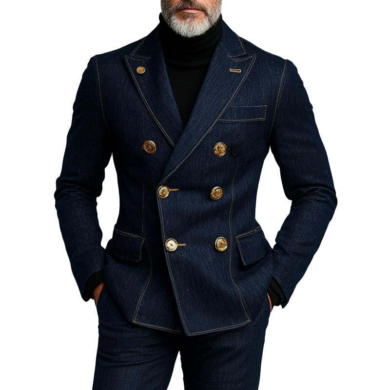 Modischer zweireihiger Denim-Blazer für Herren