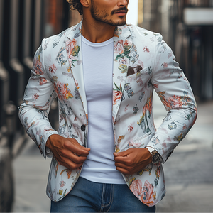Men's Spring Retro Fashion Art Print Slim Fit Casual Blazer