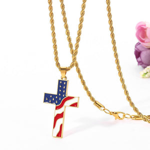 Vintage Casual American Flag Cross Necklace