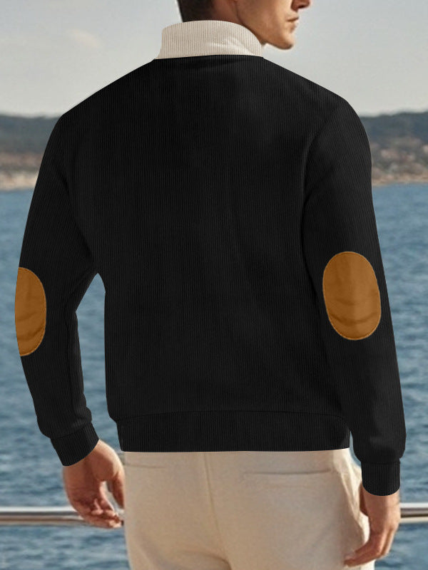 MEN'S NEW AMERICAN FASHION STAND UP COLLAR SWEATSHIRT  WITH CONTRASTING COLORS AND EMBROIDERED FABRIC FOR MEN'S TOP