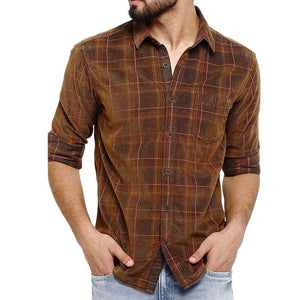 Herren Frühling und Herbst Braun Plaid Casual Langarmhemd