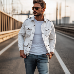 Men's Classic Casual Workwear Washed Multi-pocket Epaulette Jacket