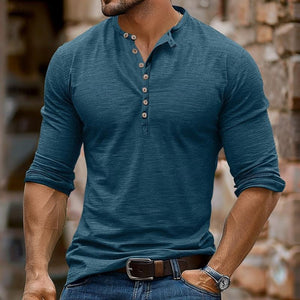 Men's Casual Multi-Button Henley Collar Long Sleeve T-Shirt