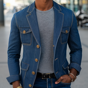 Herren-Blazer im Retro-Stil mit fallendem Revers, einreihig, mehrere Taschen, Slim Fit