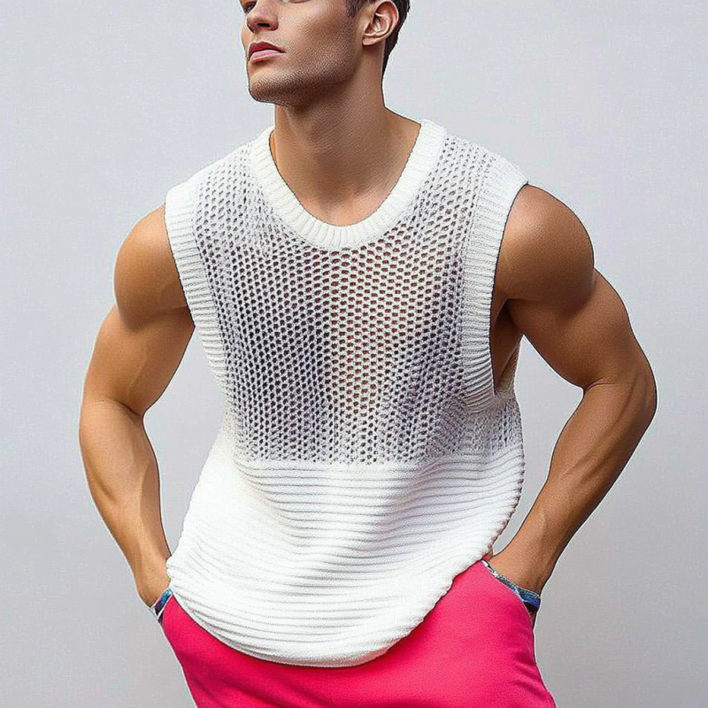 Lässiges Strick-Tanktop mit Rundhalsausschnitt und ausgehöhltem Patchwork für Herren