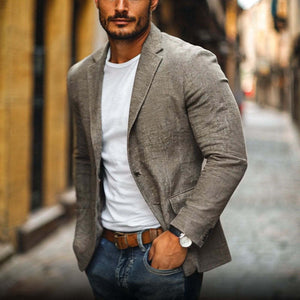Men's Casual Cotton Linen Notch Lapel Single-breasted Slim-fit Blazer