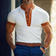 Herren Retro Casual Colorblock Gestreiftes Henley-Kragen Kurzarm-T-Shirt