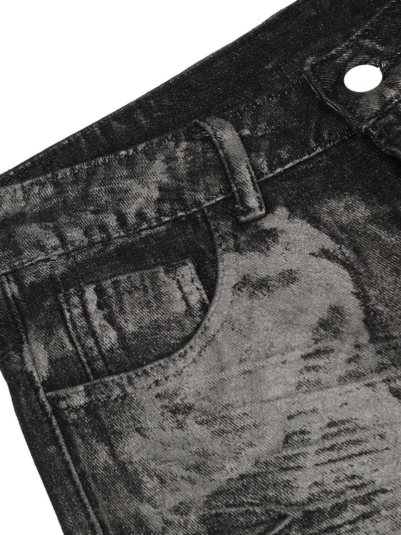 Heavy Washed Ink Splash Graffiti Hip-Hop Jeans