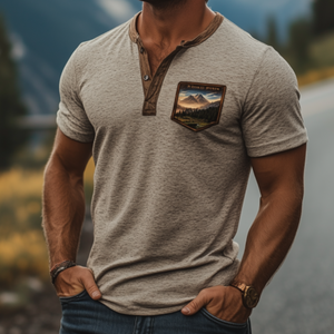 Men's Classic American Retro Yellowstone Park Series Henley Collar T-Shirt
