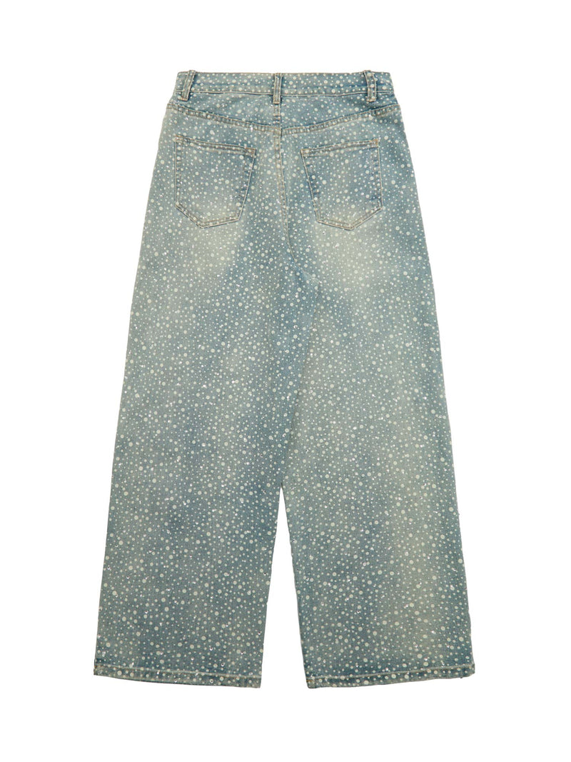 Ink Splashed Hotfix Rhinestone Baggy Jeans