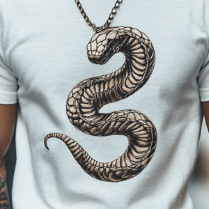 Men's Casual Snake Embroidery Cotton Round Neck Slim Fit Short Sleeve T-Shirt