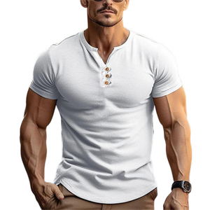 Men's Casual Cotton Henley Neck Chest Pocket Slim Fit Short Sleeve T-Shirt
